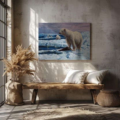 Polar Bears on Arctic Ice - Framed Canvas Wall Art Print - House Prints