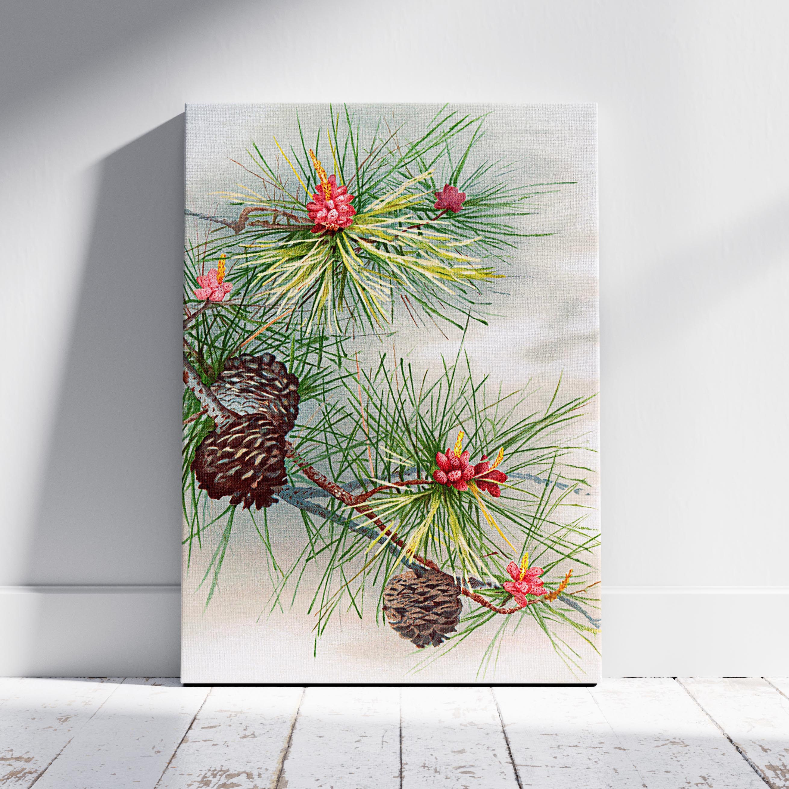 Festive Christmas Holly Leaf Illustration - Framed Canvas Wall Art Print | House Prints