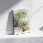 Festive Christmas Holly Leaf Illustration - Framed Canvas Wall Art Print | House Prints