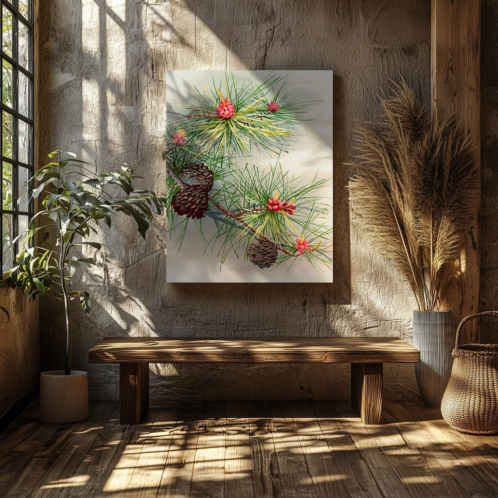 Festive Christmas Holly Leaf Illustration - Framed Canvas Wall Art Print | House Prints