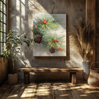 Festive Christmas Holly Leaf Illustration - Framed Canvas Wall Art Print | House Prints