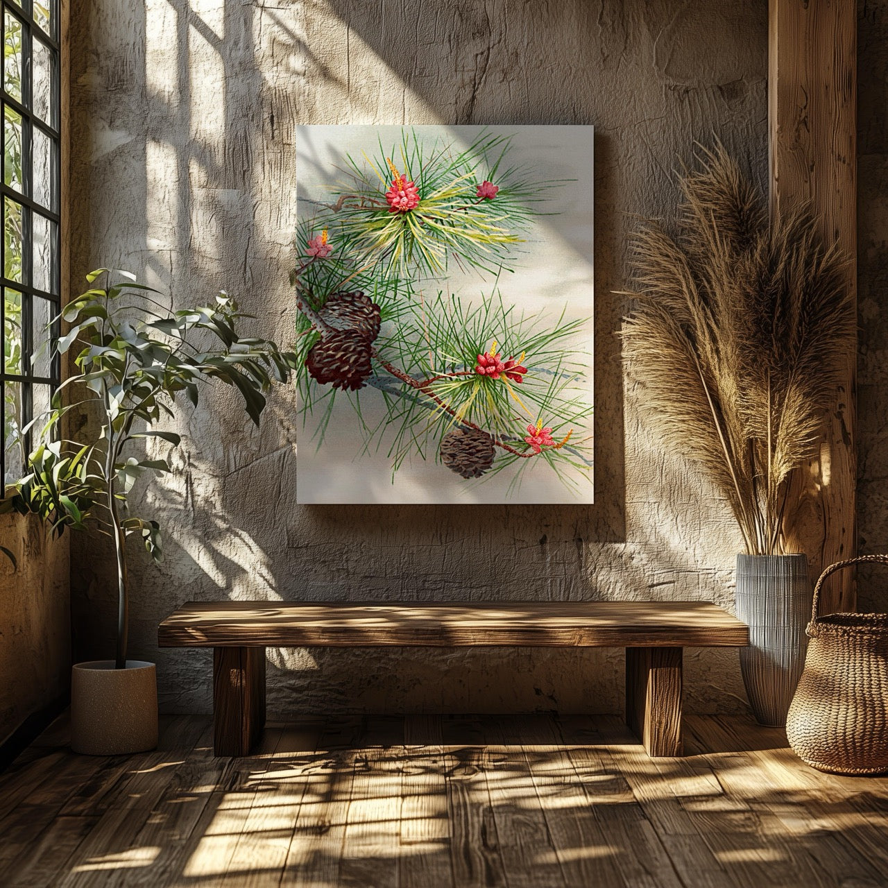 Festive Christmas Holly Leaf Illustration - Framed Canvas Wall Art Print - House Prints