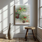 Festive Christmas Holly Leaf Illustration - Framed Canvas Wall Art Print | House Prints