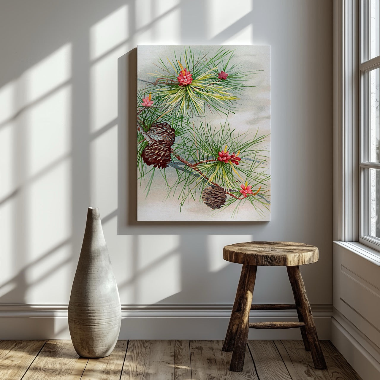 Festive Christmas Holly Leaf Illustration - Framed Canvas Wall Art Print - House Prints