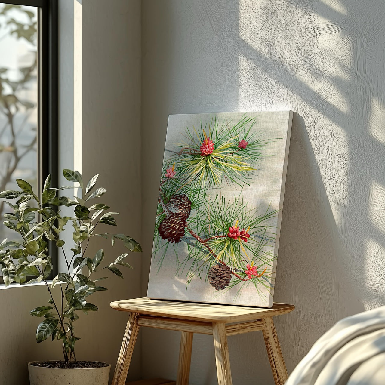 Festive Christmas Holly Leaf Illustration - Framed Canvas Wall Art Print - House Prints