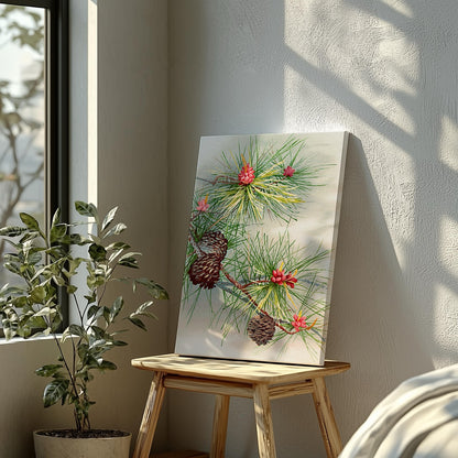 Festive Christmas Holly Leaf Illustration - Framed Canvas Wall Art Print - House Prints