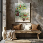 Festive Christmas Holly Leaf Illustration - Framed Canvas Wall Art Print | House Prints