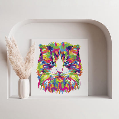 Abstract Colourful Rainbow Cat - Framed Canvas Wall Art Print - House Prints