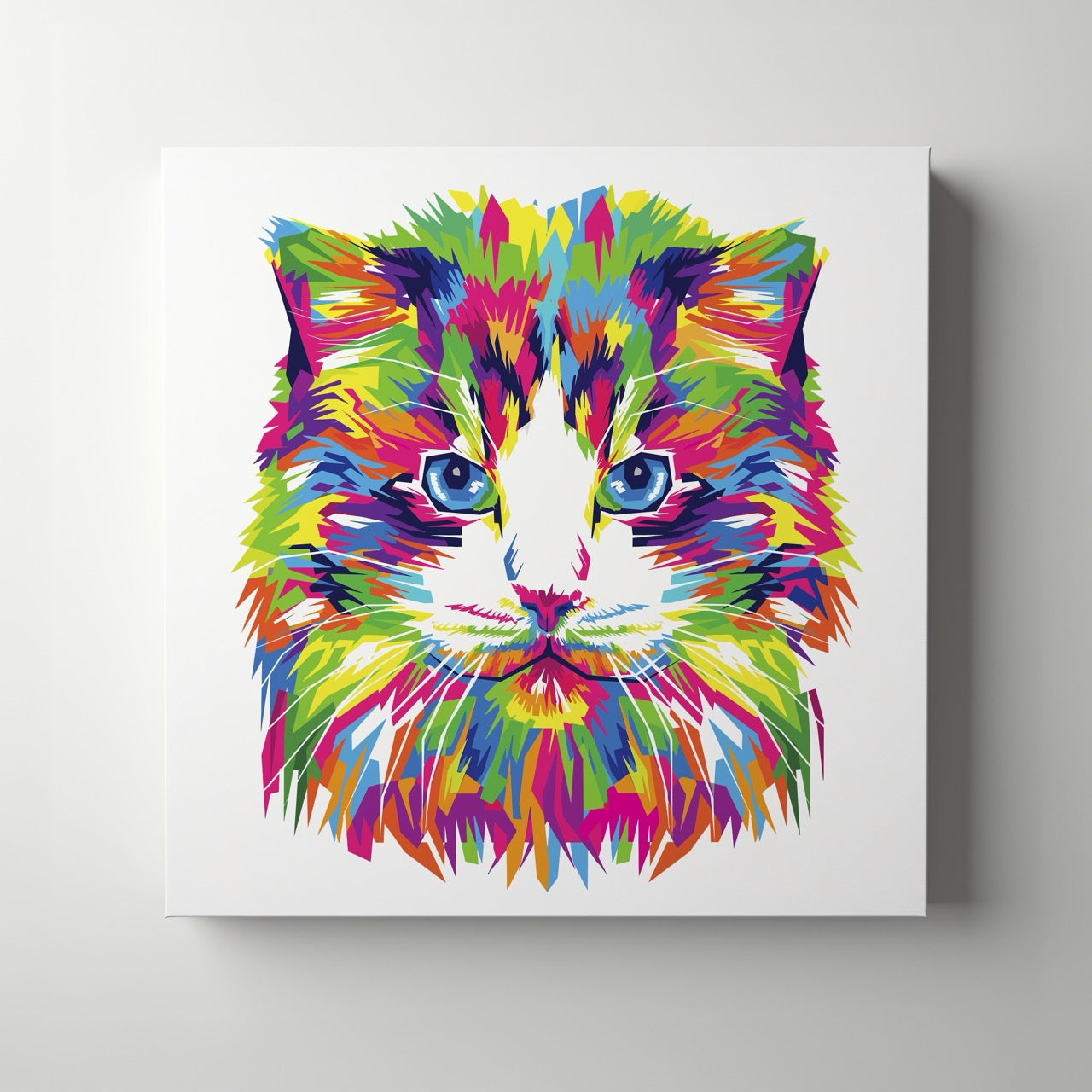 Abstract Colourful Rainbow Cat - Framed Canvas Wall Art Print - House Prints