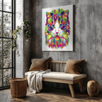 Abstract Colourful Rainbow Cat - Framed Canvas Wall Art Print | House Prints