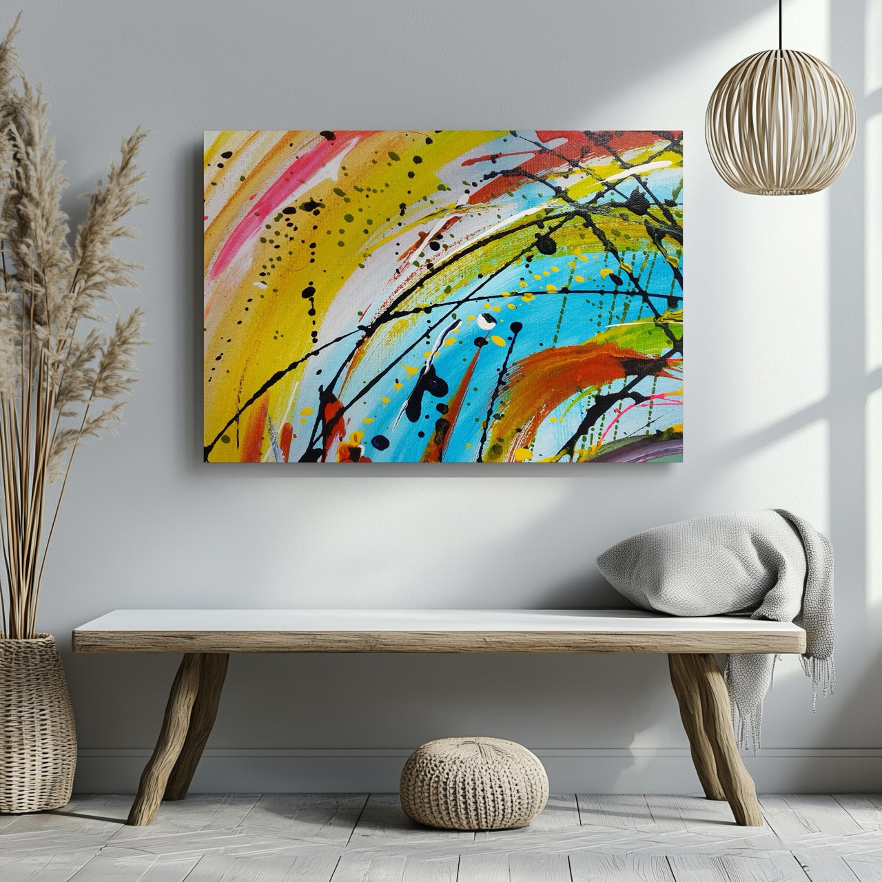 Vibrant Abstract Splash of Color - Framed Canvas Wall Art Print - House Prints
