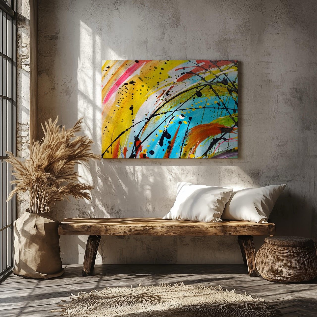 Vibrant Abstract Splash of Color - Framed Canvas Wall Art Print | House Prints