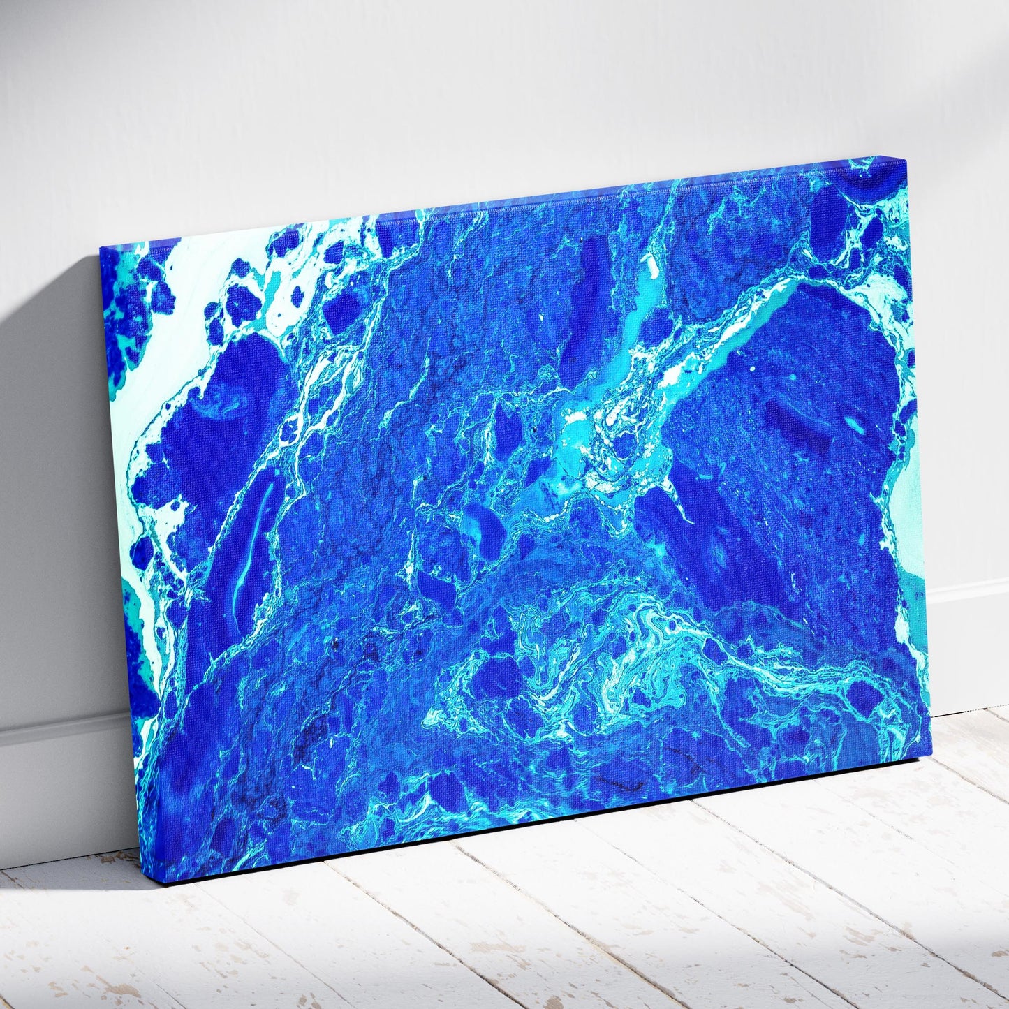 Deep Blue Ocean Swirls - Framed Canvas Wall Art Print - House Prints