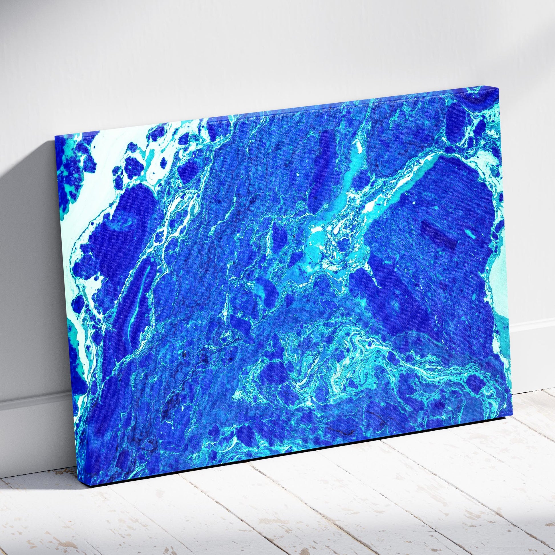 Deep Blue Ocean Swirls - Framed Canvas Wall Art Print - House Prints