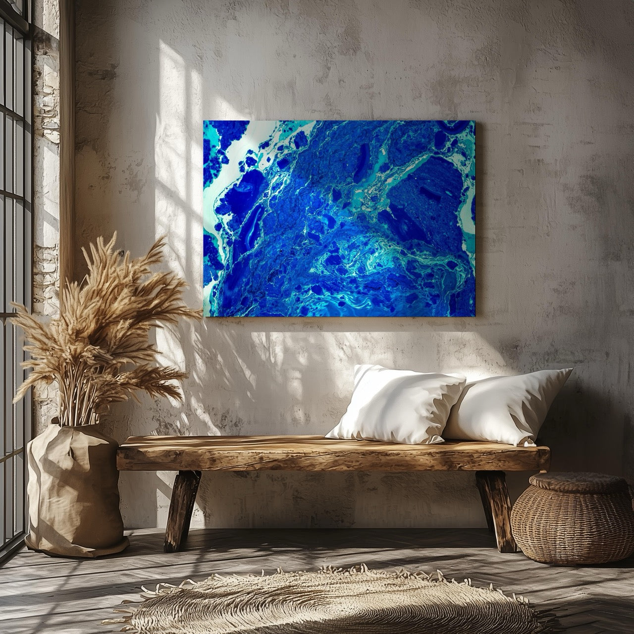 Deep Blue Ocean Swirls - Framed Canvas Wall Art Print - House Prints