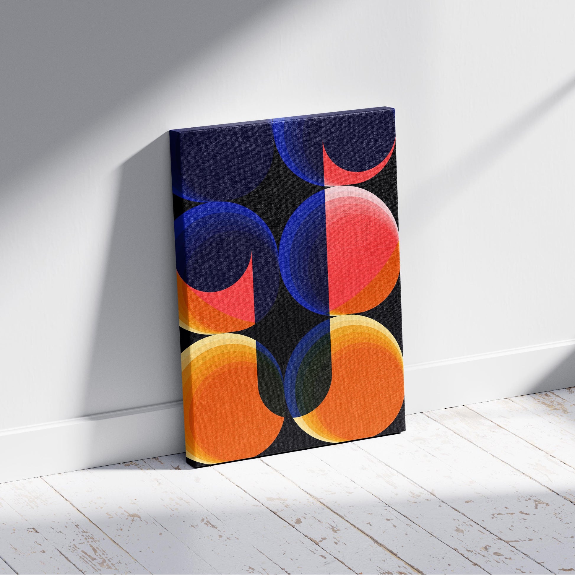 Abstract Bright Coloured Modern Circles - Framed Canvas Wall Art Print - House Prints