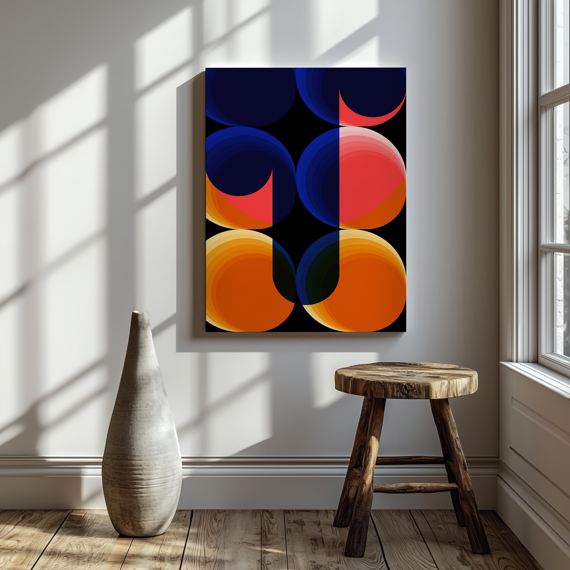 Abstract Bright Coloured Modern Circles - Framed Canvas Wall Art Print - House Prints