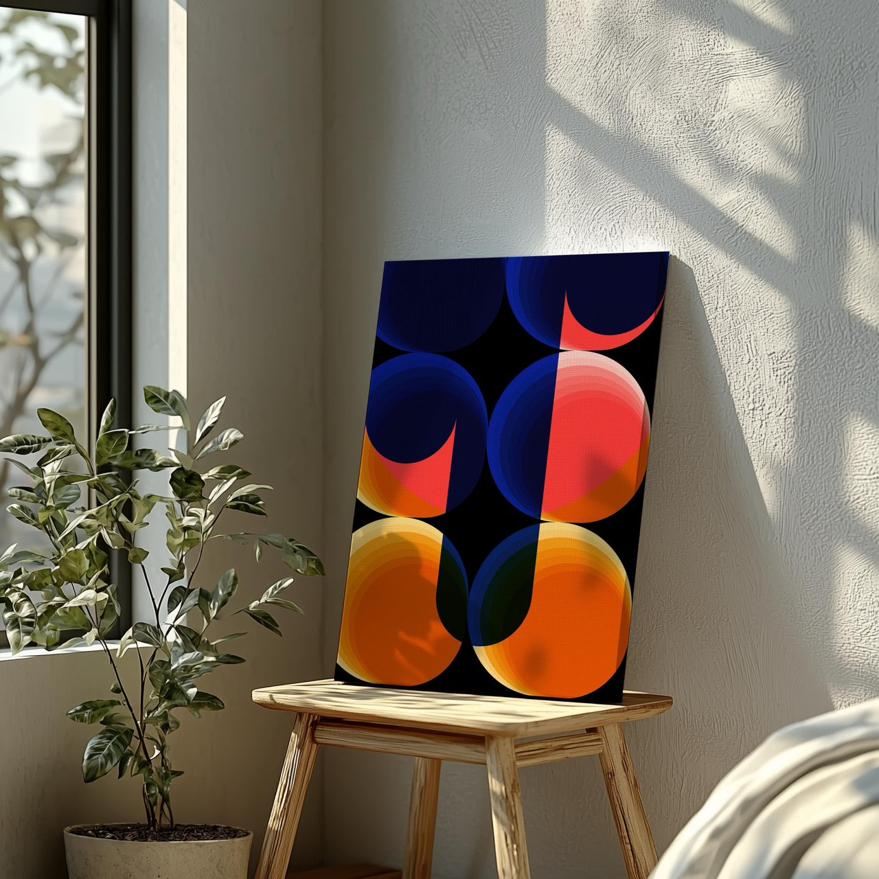 Abstract Bright Coloured Modern Circles - Framed Canvas Wall Art Print - House Prints