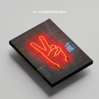 Modern Neon Hand Glow Peace Sign - Framed Canvas Wall Art Print | House Prints