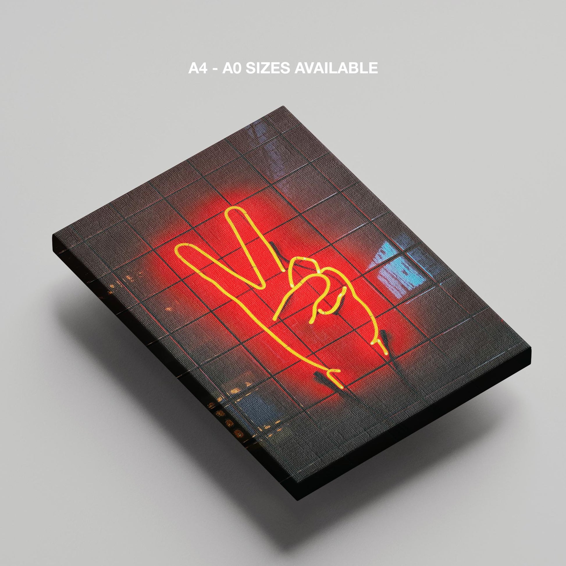 Modern Neon Hand Glow Peace Sign - Framed Canvas Wall Art Print - House Prints