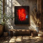 Modern Neon Hand Glow Peace Sign - Framed Canvas Wall Art Print | House Prints