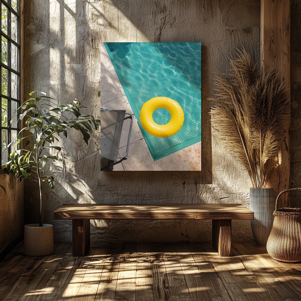 Bright Float in Summer Pool - Framed Canvas Wall Art Print - House Prints