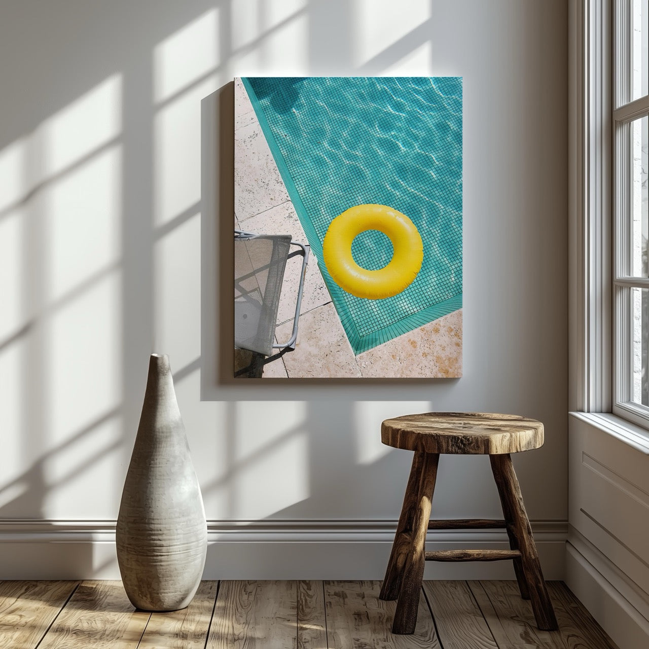 Bright Float in Summer Pool - Framed Canvas Wall Art Print - House Prints