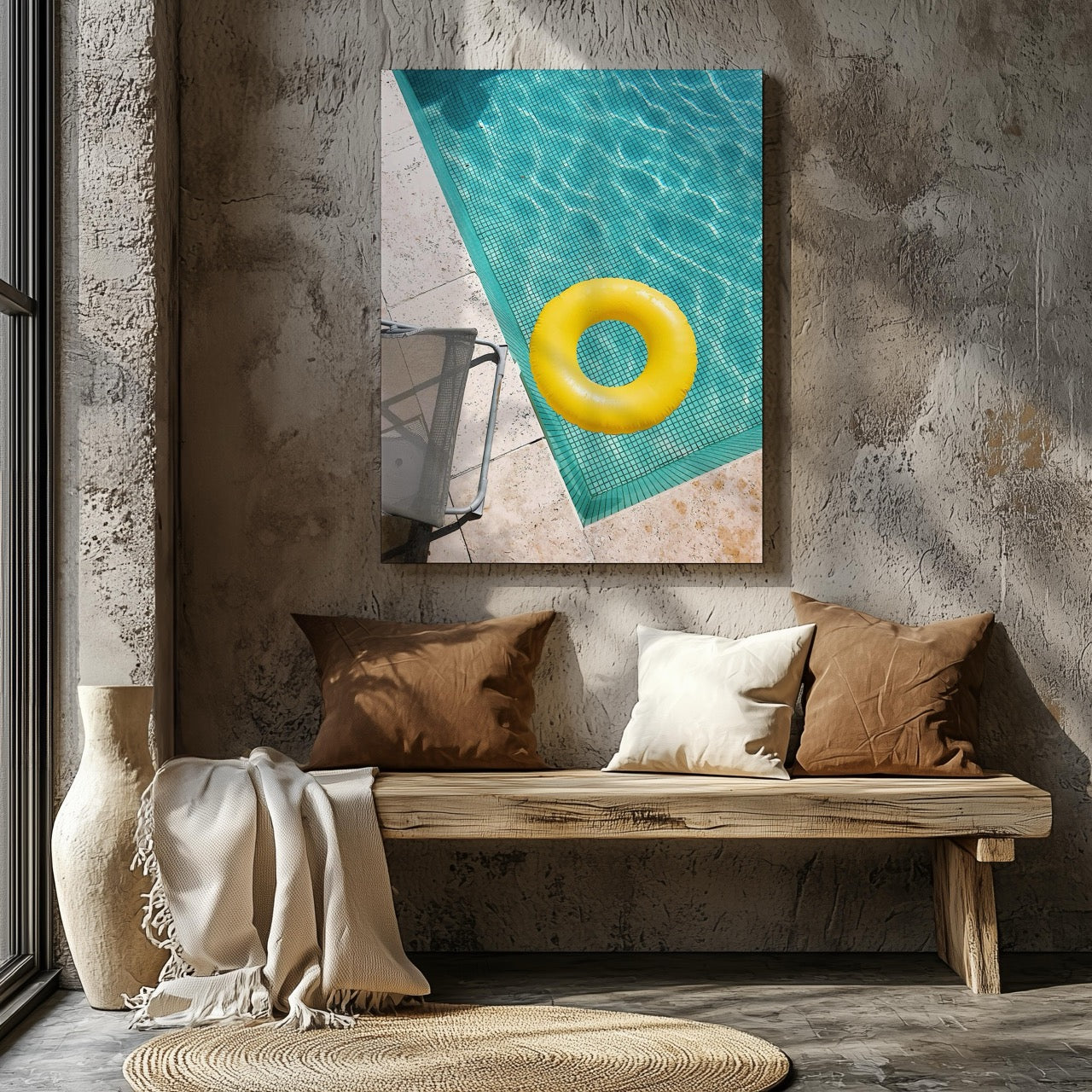 Bright Float in Summer Pool - Framed Canvas Wall Art Print - House Prints