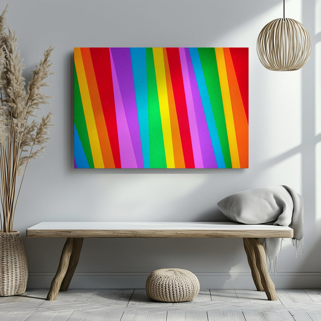 Vibrant Rainbow Spectrum of Colour Stripes - Framed Canvas Wall Art Print | House Prints
