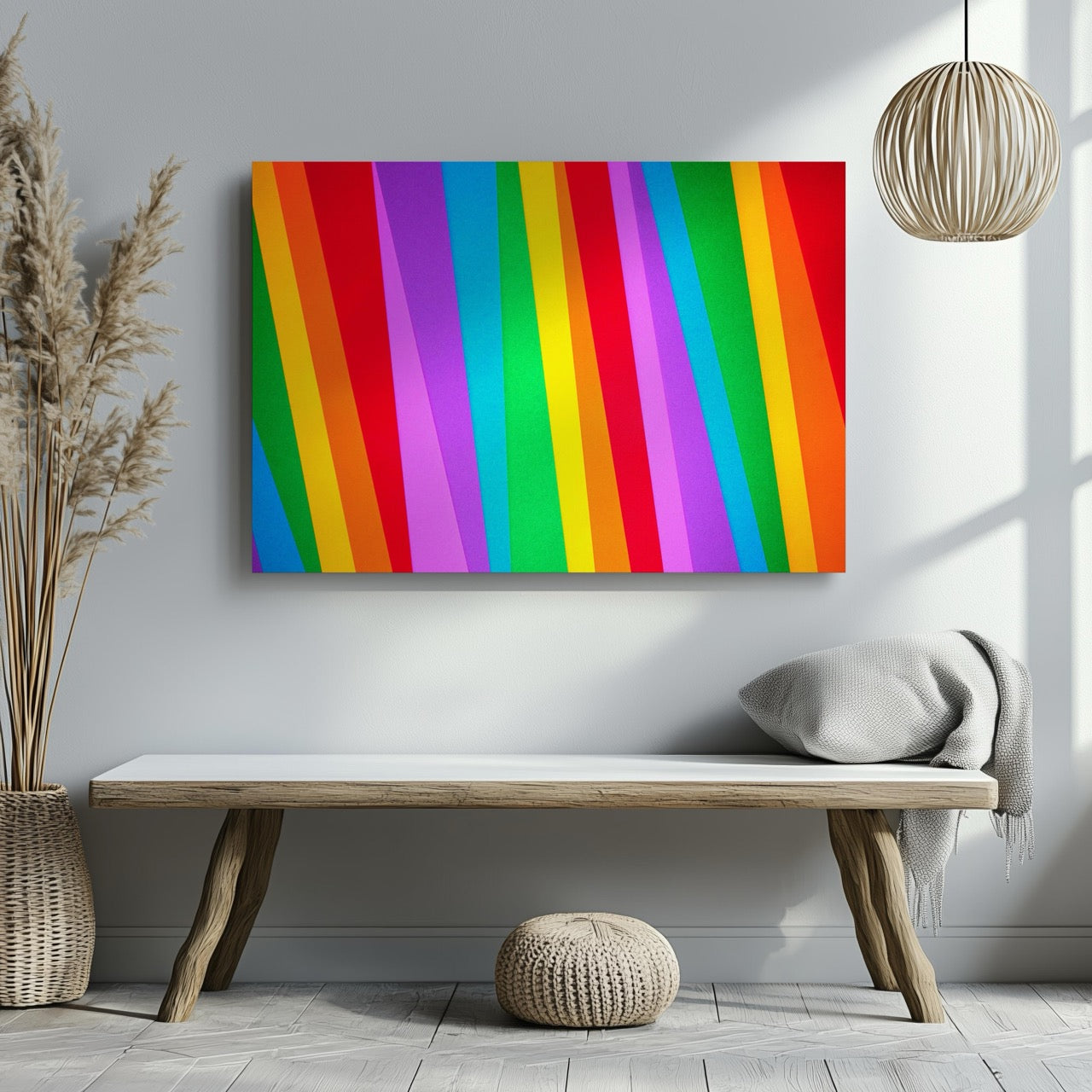 Vibrant Rainbow Spectrum of Colour Stripes - Framed Canvas Wall Art Print | House Prints