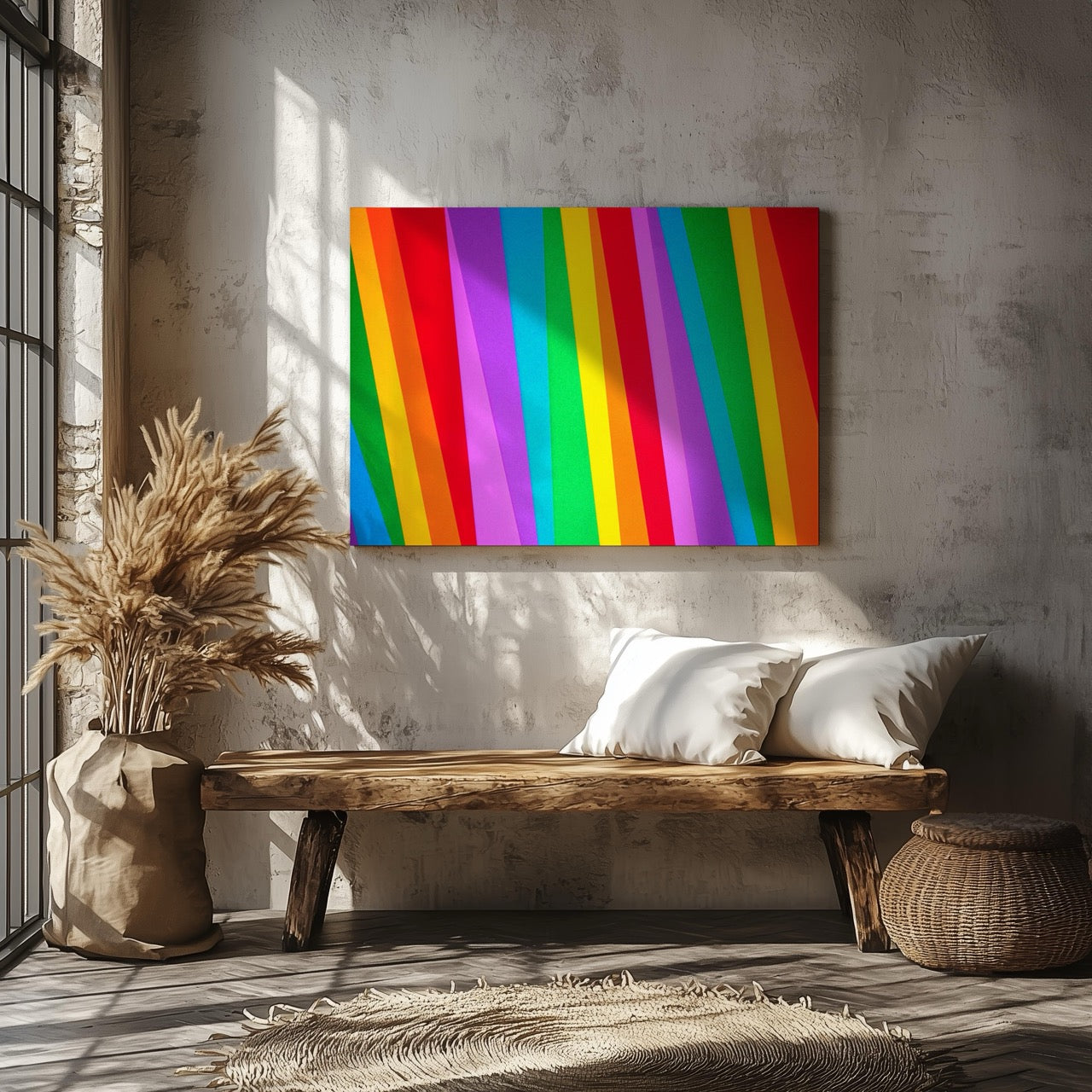 Vibrant Rainbow Spectrum of Colour Stripes - Framed Canvas Wall Art Print | House Prints