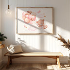 Cute Dreaming Bear with Pink Balloons - Rolled Poster Wall Art Print | House Prints