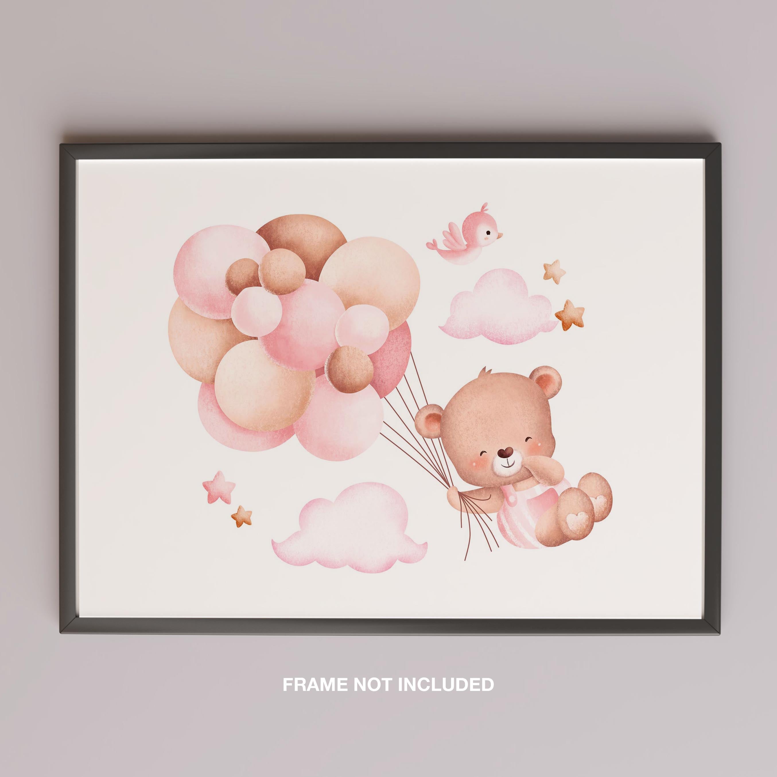 Cute Dreaming Bear with Pink Balloons - Rolled Poster Wall Art Print | House Prints