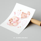 Cute Dreaming Bear with Pink Balloons - Rolled Poster Wall Art Print | House Prints