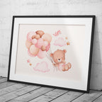 Cute Dreaming Bear with Pink Balloons - Rolled Poster Wall Art Print | House Prints