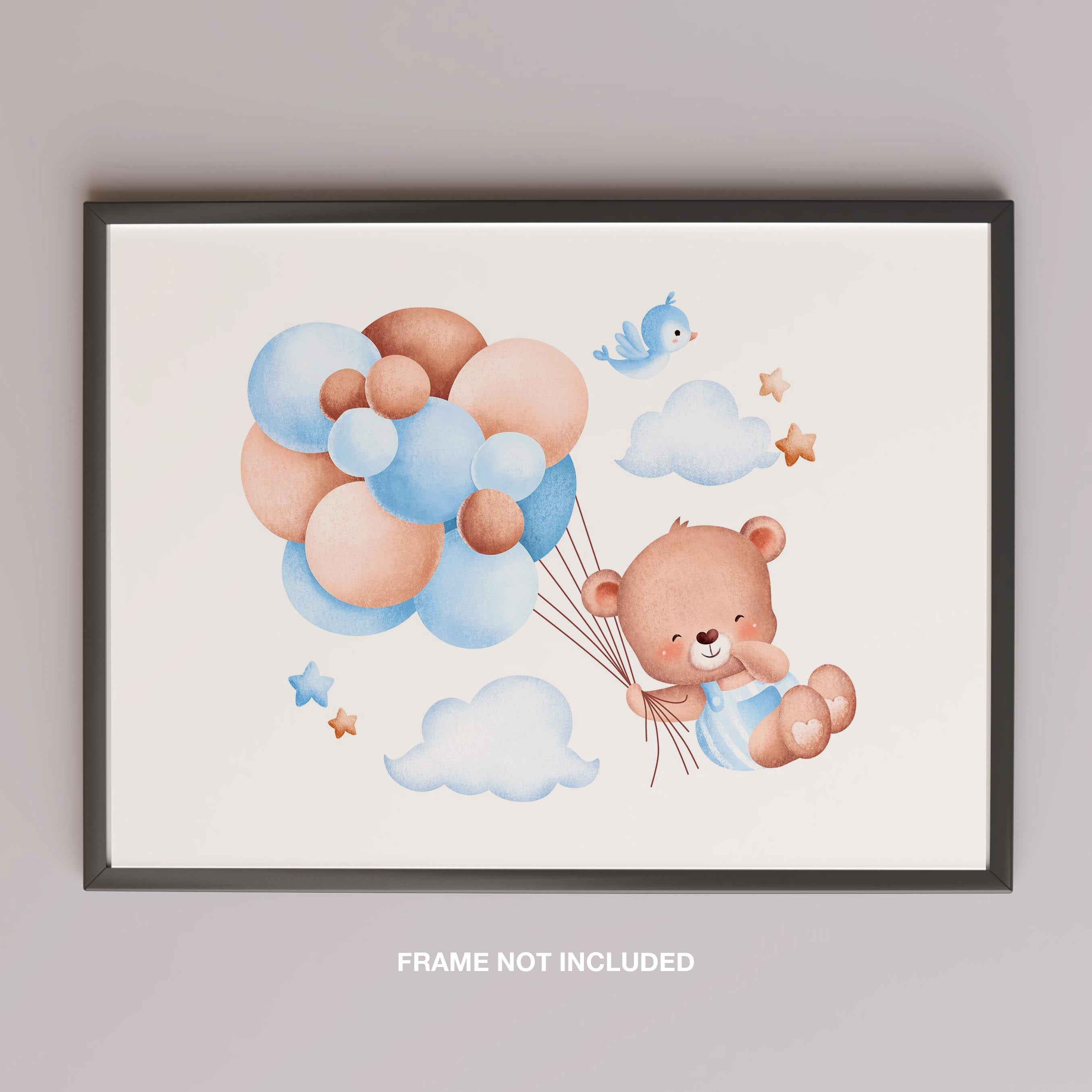 Cute Dreaming Bear with Blue Balloons - Rolled Poster Wall Art Print | House Prints
