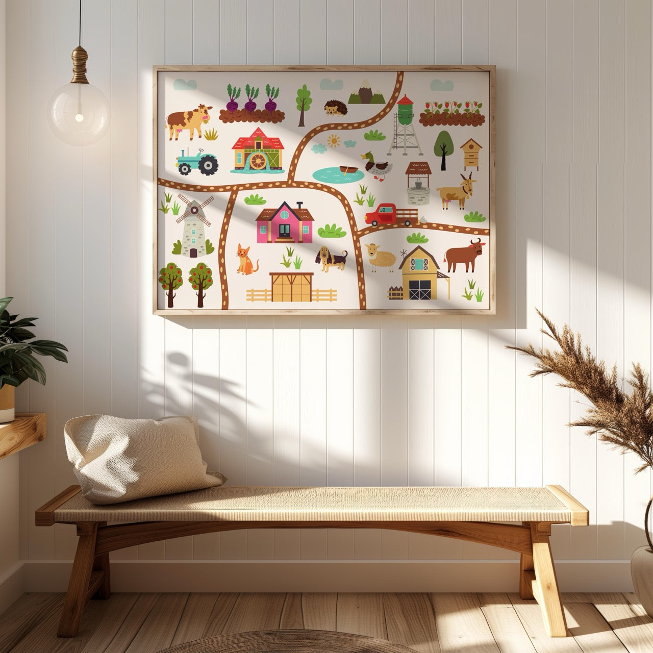 Colourful Nursery Child Animal Farm Map - Rolled Poster Wall Art Print | House Prints
