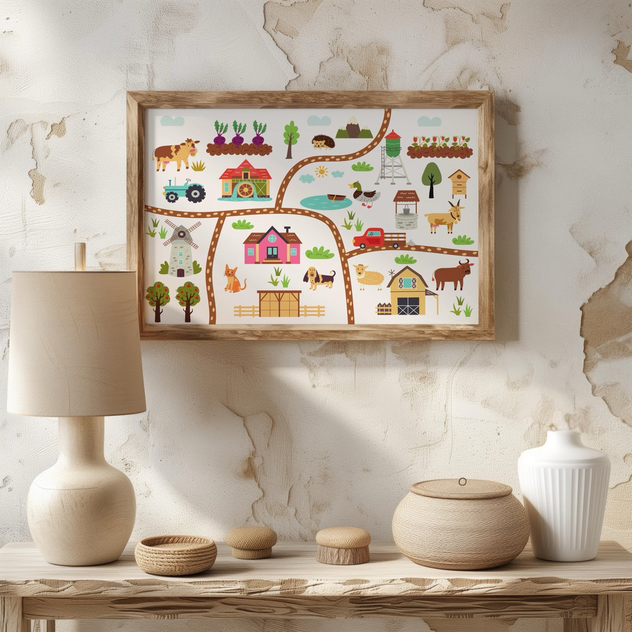 Colourful Nursery Child Animal Farm Map - Rolled Poster Wall Art Print | House Prints