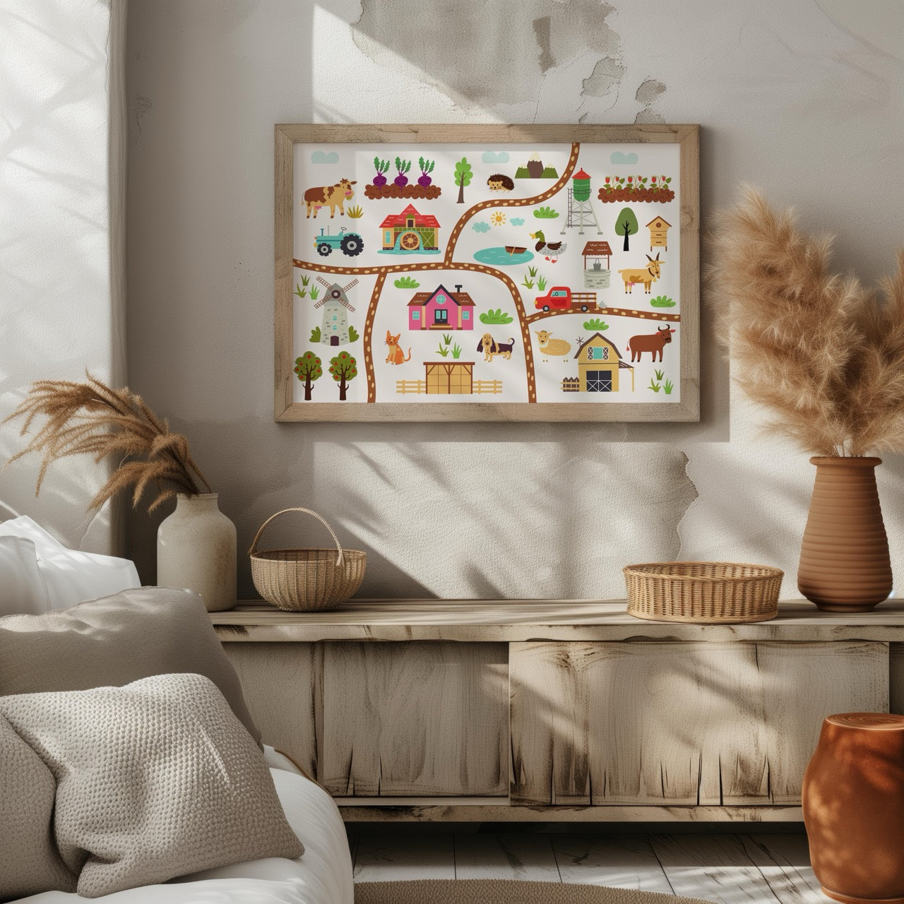 Colourful Nursery Child Animal Farm Map - Rolled Poster Wall Art Print | House Prints