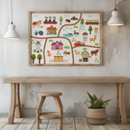 Colourful Nursery Child Animal Farm Map - Rolled Poster Wall Art Print | House Prints