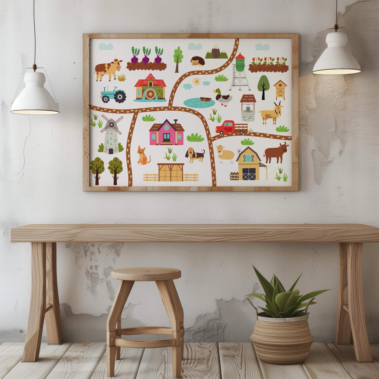 Colourful Nursery Child Animal Farm Map - Rolled Poster Wall Art Print | House Prints