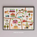 Colourful Nursery Child Animal Farm Map - Rolled Poster Wall Art Print | House Prints