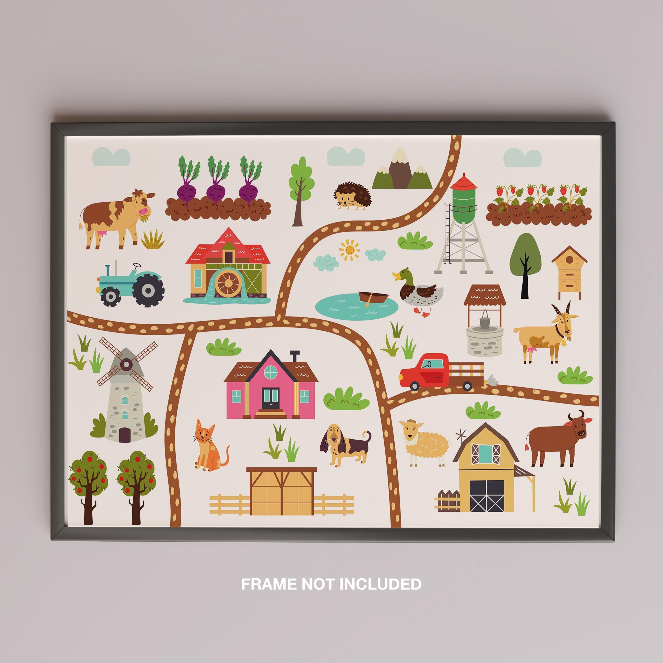 Colourful Nursery Child Animal Farm Map - Rolled Poster Wall Art Print | House Prints