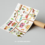 Colourful Nursery Child Animal Farm Map - Rolled Poster Wall Art Print | House Prints