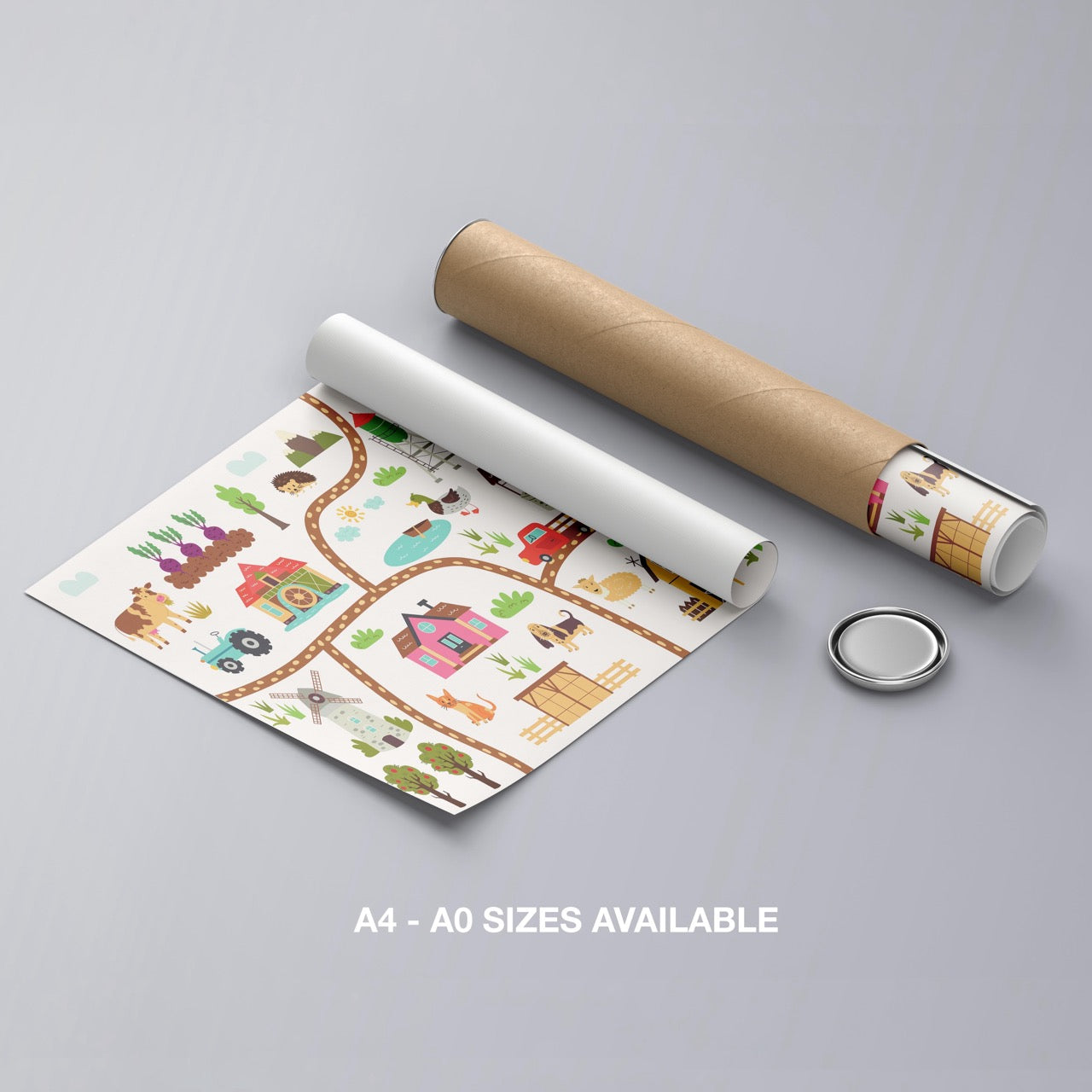 Colourful Nursery Child Animal Farm Map - Rolled Poster Wall Art Print | House Prints