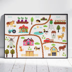 Colourful Nursery Child Animal Farm Map - Rolled Poster Wall Art Print | House Prints