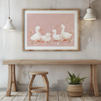 Charming Ducks in Pink Bloom - Rolled Poster Wall Art Print | House Prints