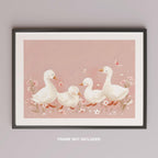 Charming Ducks in Pink Bloom - Rolled Poster Wall Art Print | House Prints