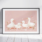 Charming Ducks in Pink Bloom - Rolled Poster Wall Art Print | House Prints