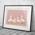 Charming Ducks in Pink Bloom - Rolled Poster Wall Art Print | House Prints